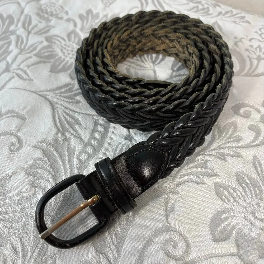 Braided Women’s Leather Belt Black Sz 44 Cowgirl Edgy Alternative Western Y2K